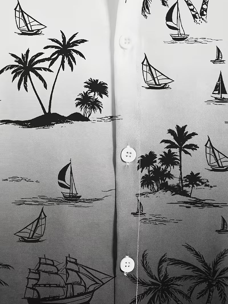 Men’s Tropical Coconut Tree Print Co-Ord Set – 2-Piece Hawaiian Beach Outfit