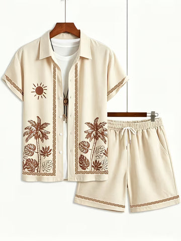 Men’s 3D Tropical Print Shirt and Shorts Set – 2-Piece Hawaiian Vacation Outfit