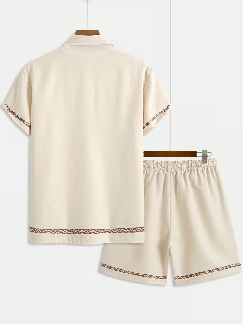 Men’s 3D Tropical Print Shirt and Shorts Set – 2-Piece Hawaiian Vacation Outfit