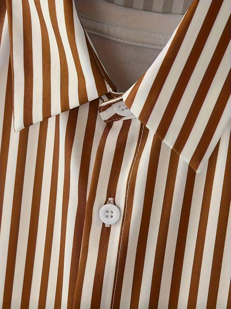 Men’s Striped Shirt and Solid Drawstring Shorts Set – 2-Piece Summer Outfit