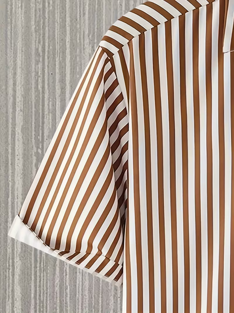 Men’s Striped Shirt and Solid Drawstring Shorts Set – 2-Piece Summer Outfit