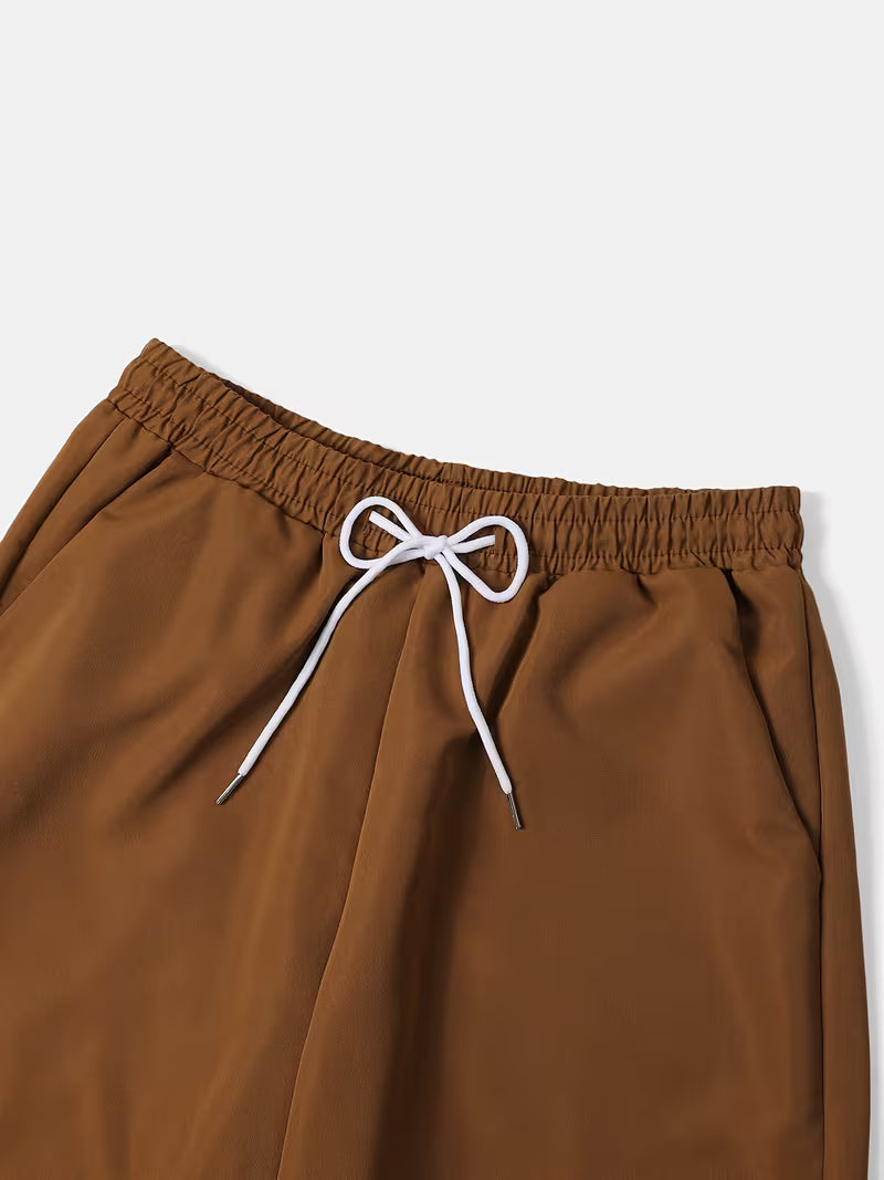 Men’s Striped Shirt and Solid Drawstring Shorts Set – 2-Piece Summer Outfit
