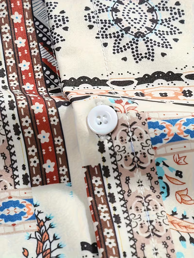Men’s Paisley Print Shirt and Casual Pants Set – Elegant 2-Piece Vacation Outfit