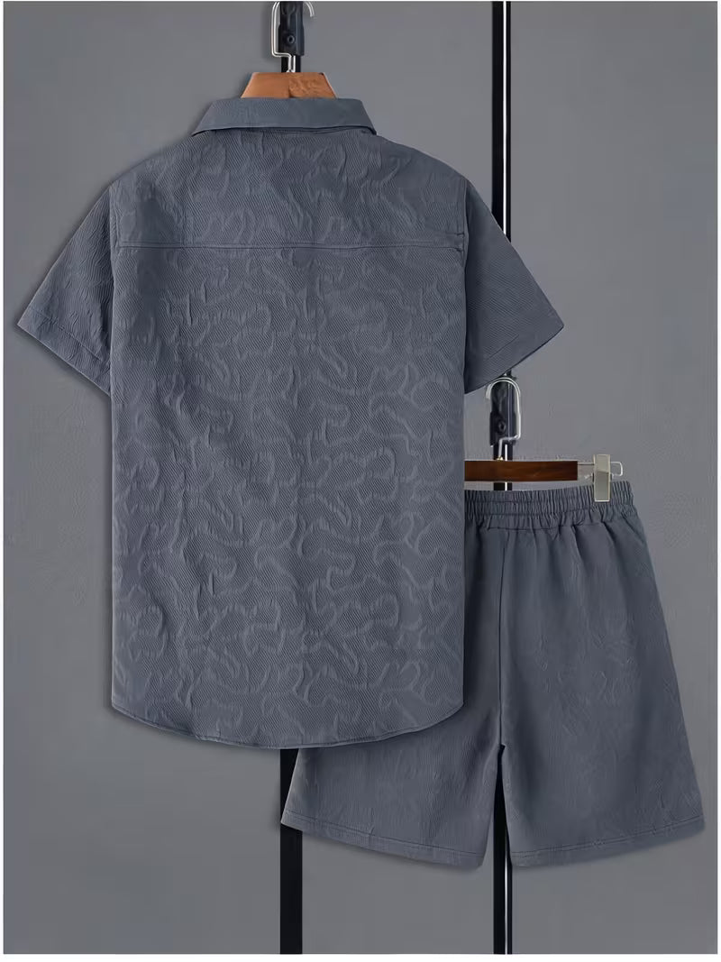 Men’s Jacquard Shirt and Shorts Set – 2-Piece Summer Holiday Outfit