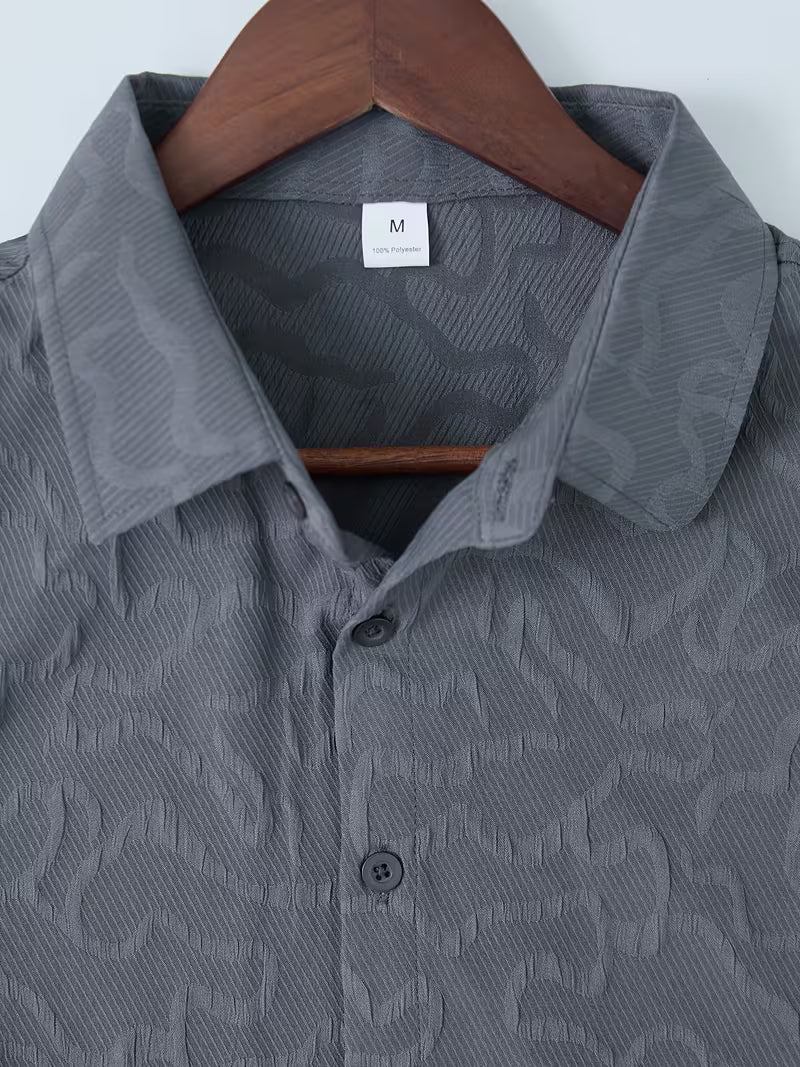 Men’s Jacquard Shirt and Shorts Set – 2-Piece Summer Holiday Outfit