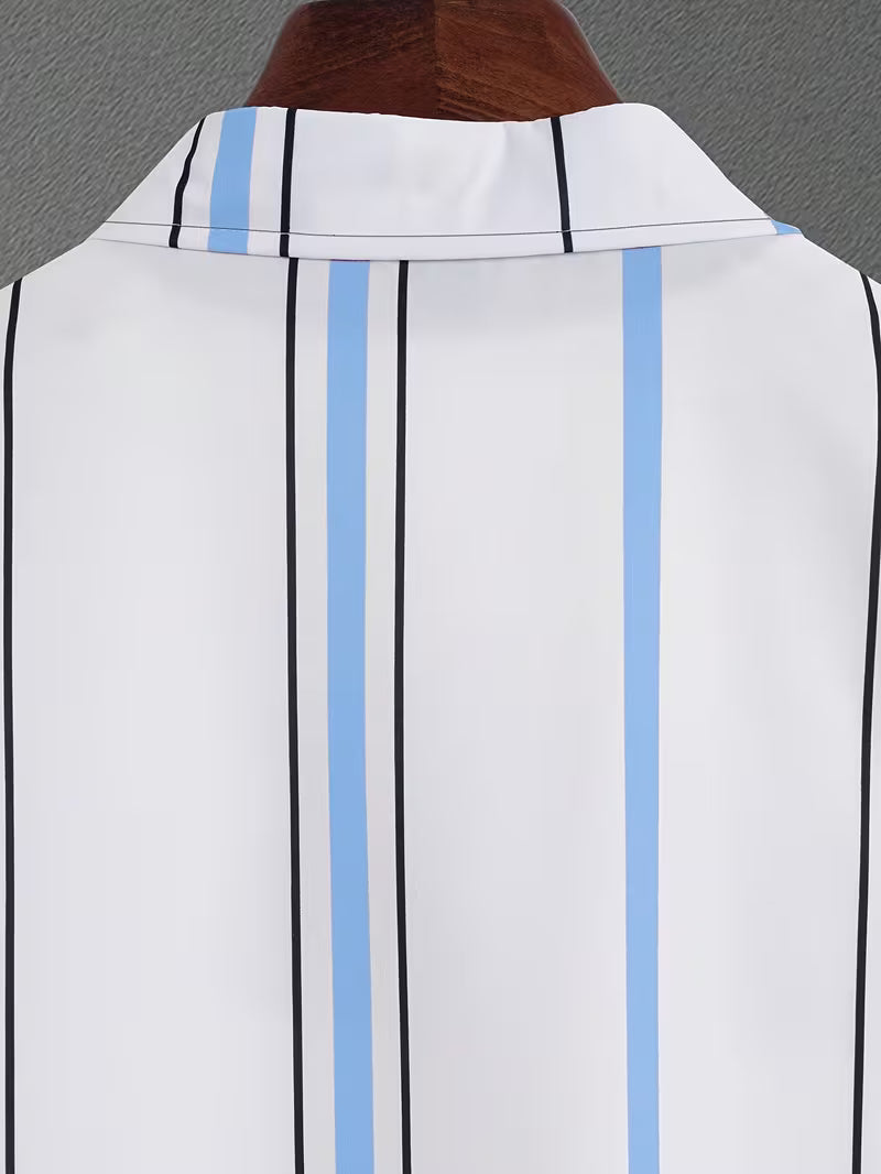 Men’s Striped Print Shirt and Drawstring Shorts Set – 2-Piece Summer Outfit