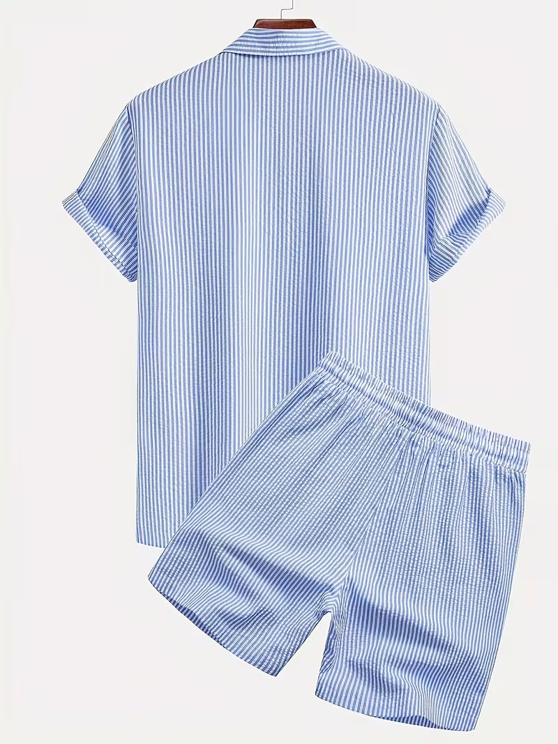 Men’s Color Block Seersucker Co-Ord Set – 2-Piece Summer Outfit